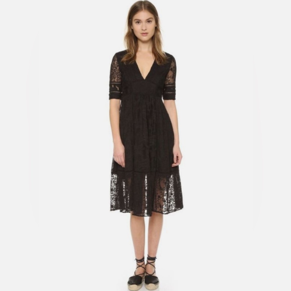 Free People Mountain Laurel Lace Crochet Midi Dress Black Size 8